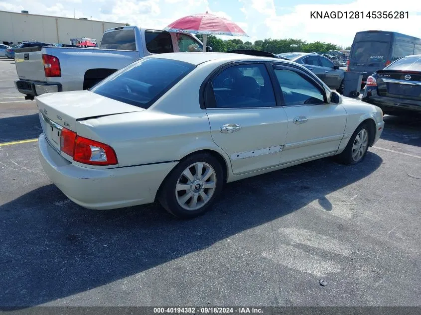 2004 Kia Optima Ex V6/Lx V6 VIN: KNAGD128145356281 Lot: 40194382