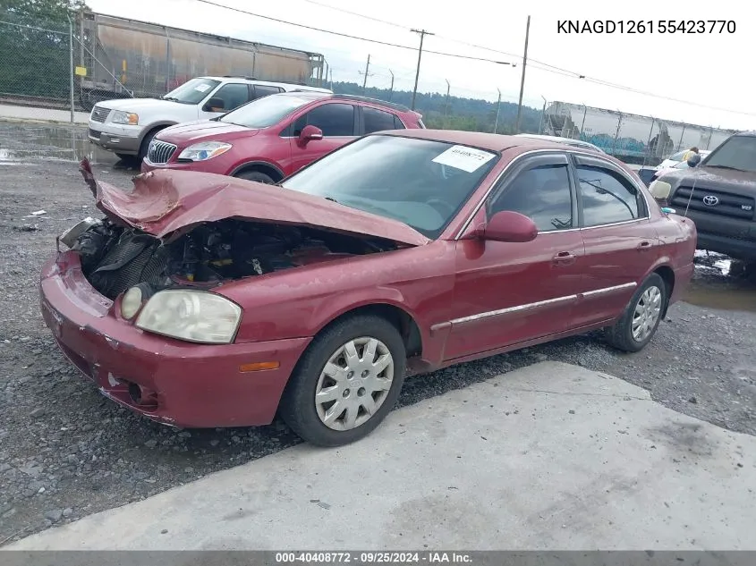 2005 Kia Optima Ex/Lx VIN: KNAGD126155423770 Lot: 40408772