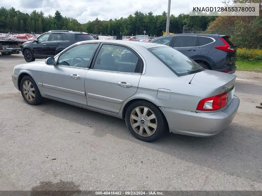 2005 Kia Optima Ex V6/Lx V6 VIN: KNAGD128455378003 Lot: 40416482