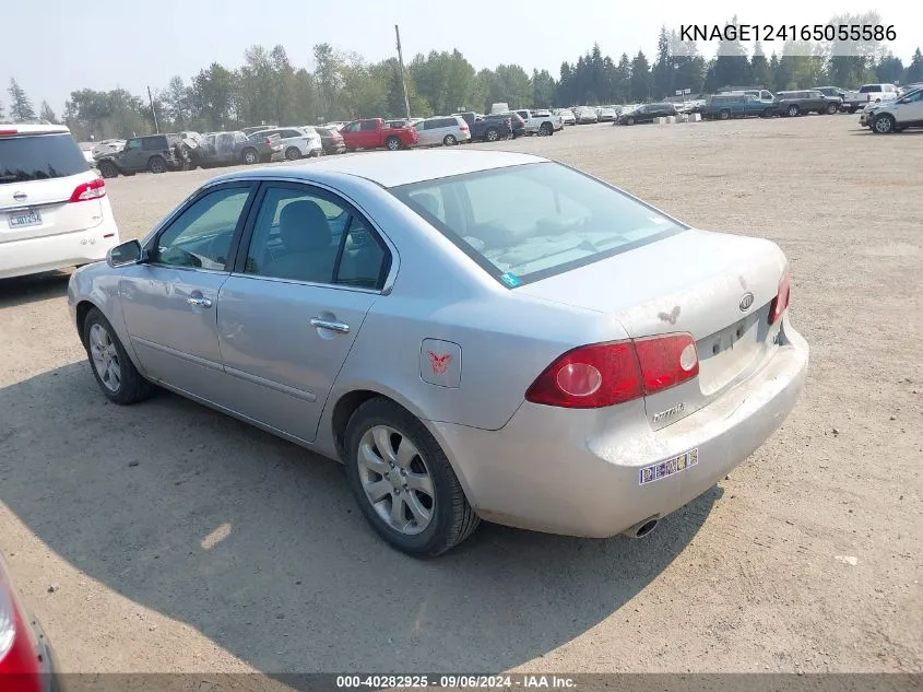 2006 Kia Optima Ex V6 (New)/Lx V6 (New) VIN: KNAGE124165055586 Lot: 40282925