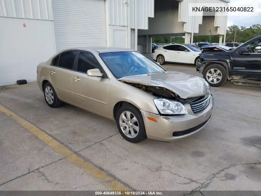 2006 Kia Optima Ex (New)/Lx (New) VIN: KNAGE123165040822 Lot: 40649335