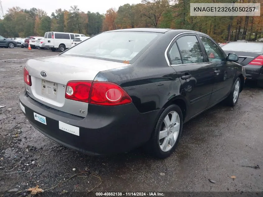 2006 Kia Optima Ex (New)/Lx (New) VIN: KNAGE123265050257 Lot: 40852138