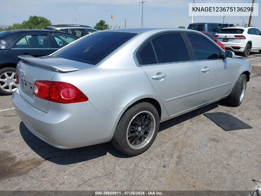 KNAGE123675136298 2007 Kia Optima Lx/Ex