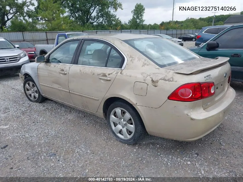 2007 Kia Optima Lx VIN: KNAGE123275140266 Lot: 40142783