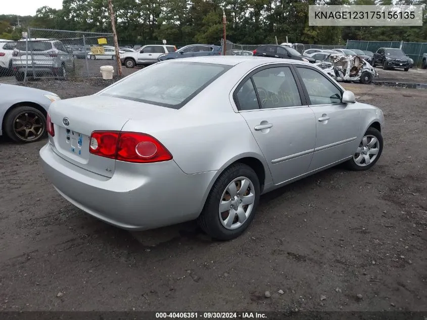 2007 Kia Optima Lx/Ex VIN: KNAGE123175156135 Lot: 40406351