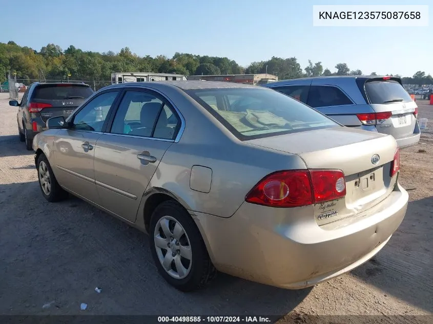 2007 Kia Optima Lx/Ex VIN: KNAGE123575087658 Lot: 40498585