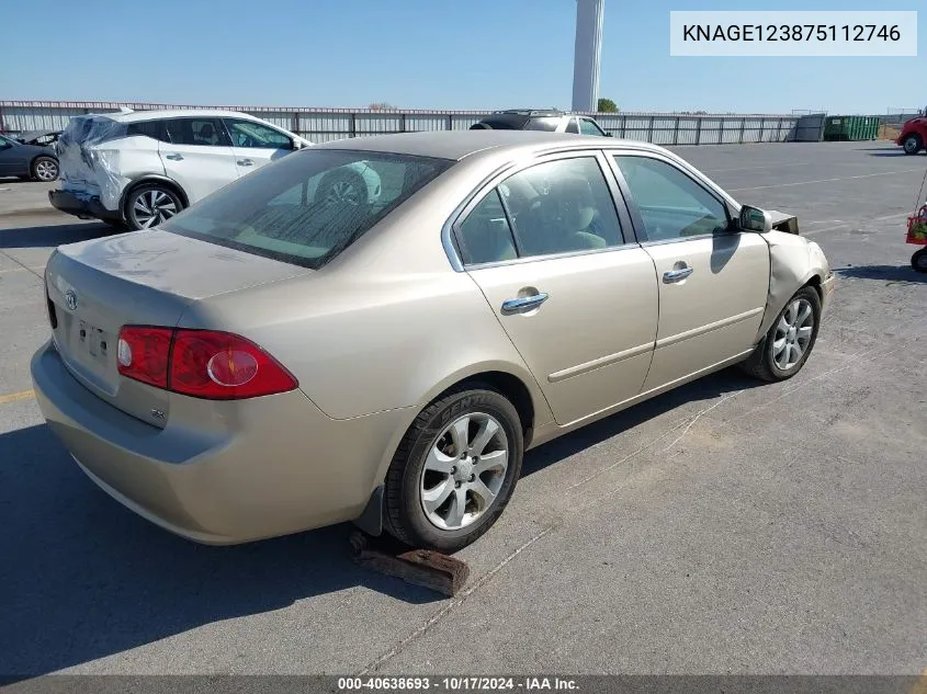 2007 Kia Optima Ex VIN: KNAGE123875112746 Lot: 40638693