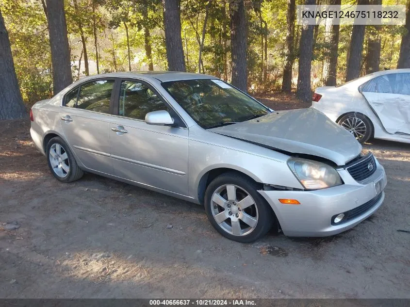 2007 Kia Optima Ex V6 VIN: KNAGE124675118232 Lot: 40656637