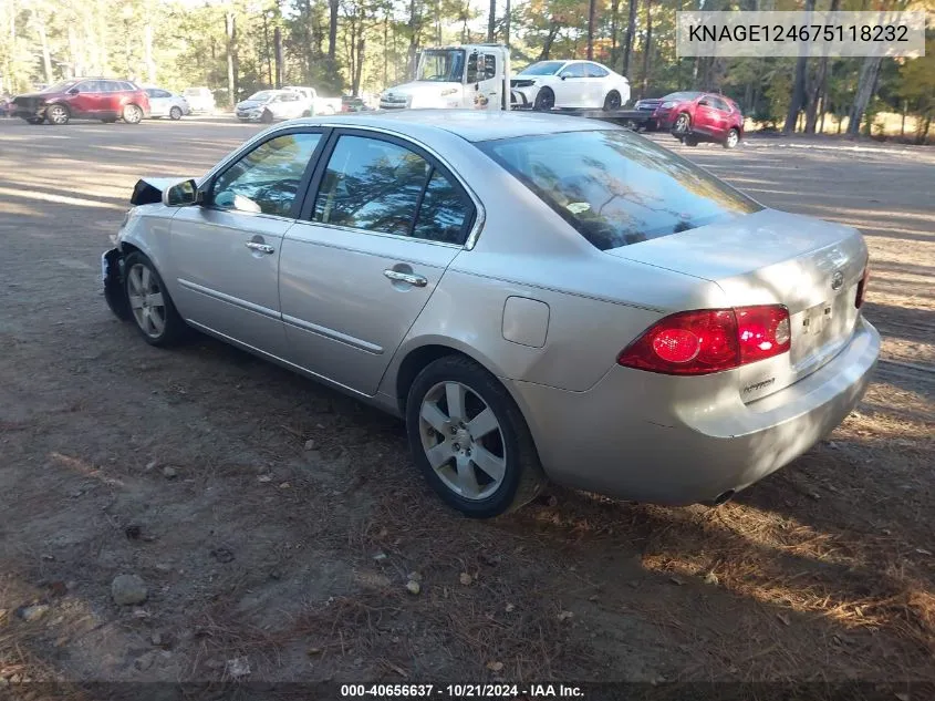 2007 Kia Optima Ex V6 VIN: KNAGE124675118232 Lot: 40656637