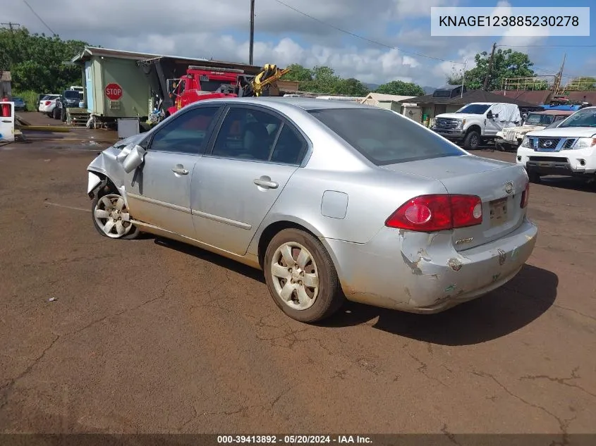 2008 Kia Optima Lx VIN: KNAGE123885230278 Lot: 39413892