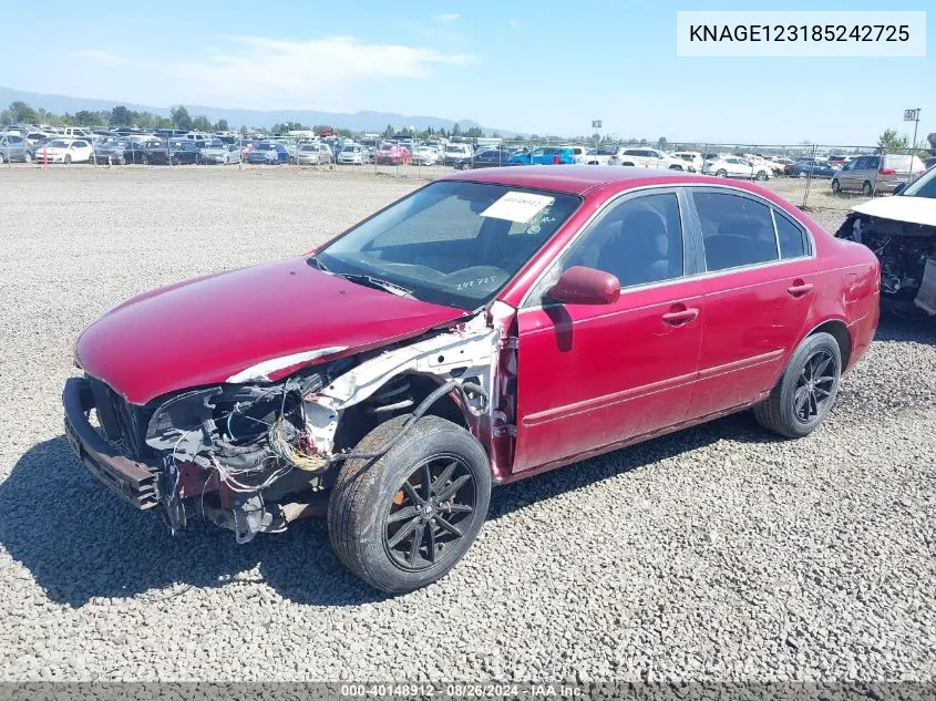 2008 Kia Optima Lx VIN: KNAGE123185242725 Lot: 40148912