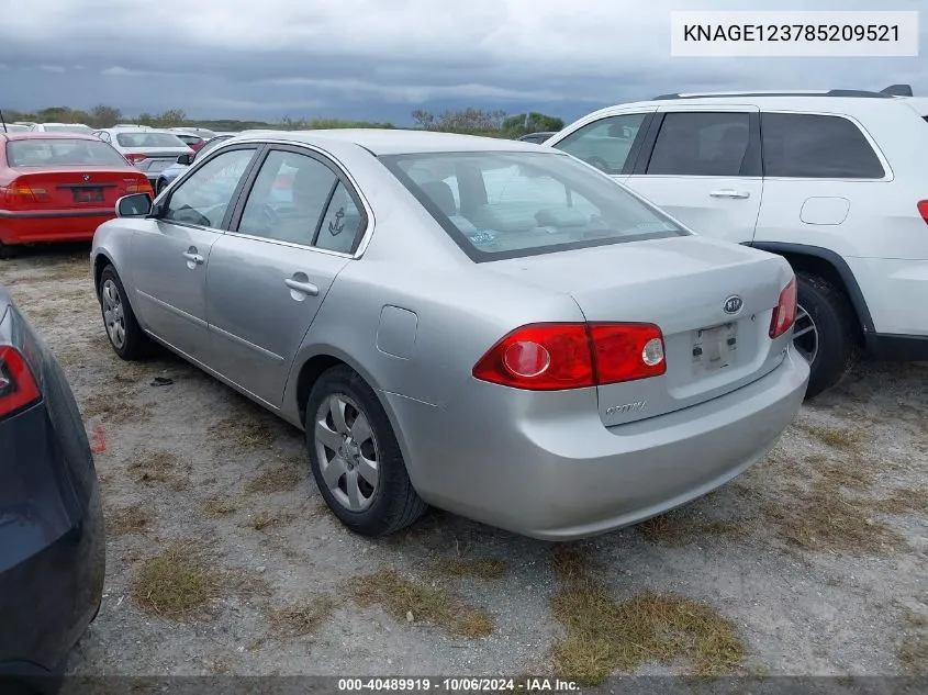 KNAGE123785209521 2008 Kia Optima Lx/Ex