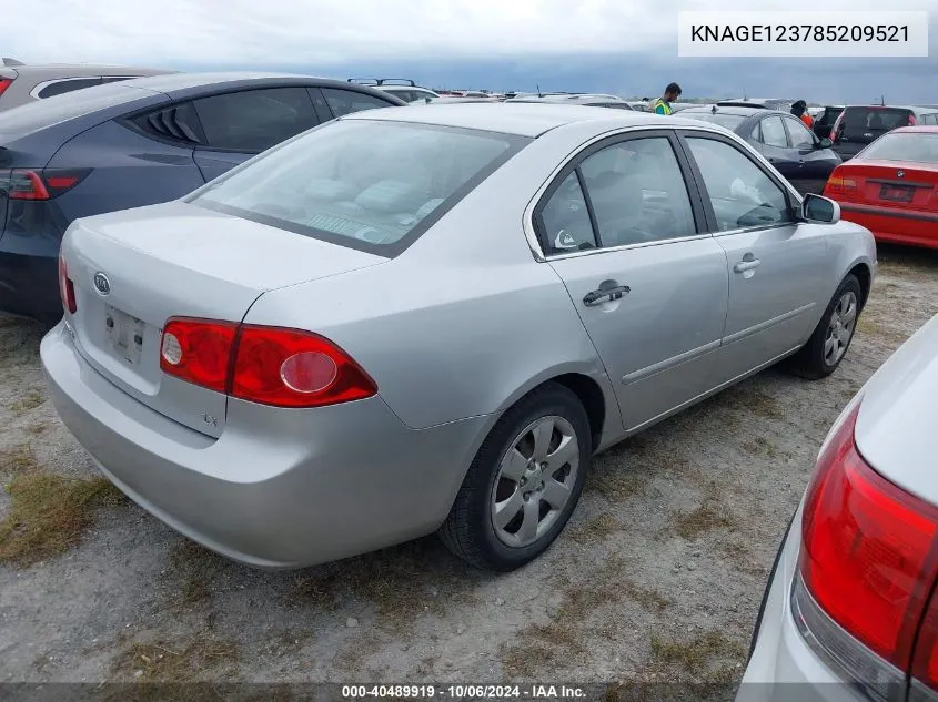 KNAGE123785209521 2008 Kia Optima Lx/Ex