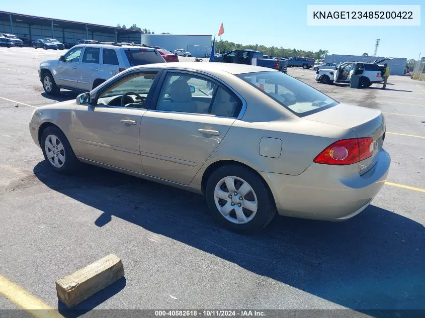 KNAGE123485200422 2008 Kia Optima Lx