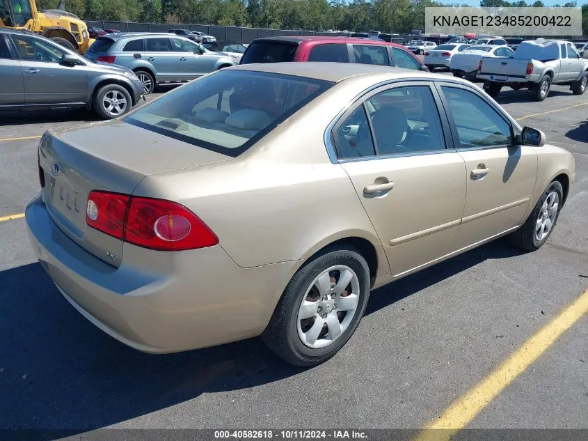 KNAGE123485200422 2008 Kia Optima Lx