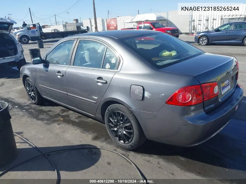 2008 Kia Optima Lx VIN: KNAGE123185265244 Lot: 40612298