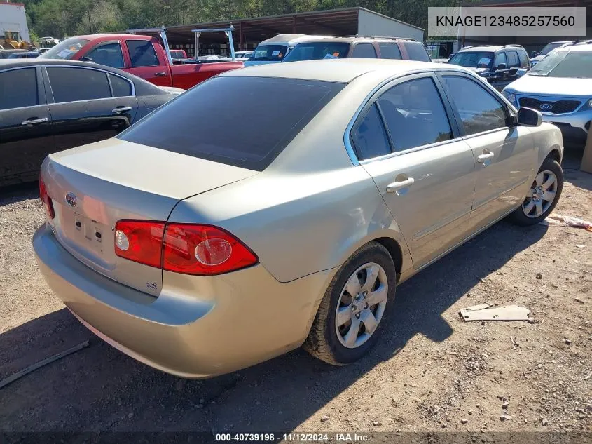 2008 Kia Optima Lx VIN: KNAGE123485257560 Lot: 40739198