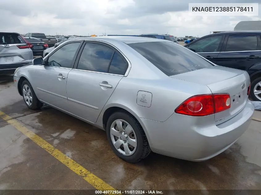 2008 Kia Optima Lx VIN: KNAGE123885178411 Lot: 40772934