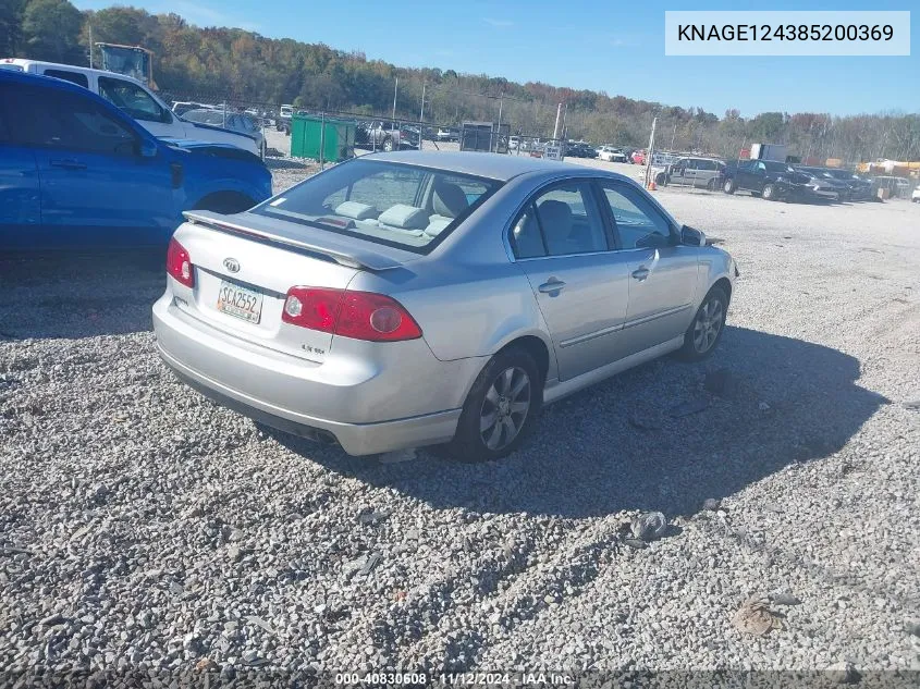 2008 Kia Optima Lx V6 VIN: KNAGE124385200369 Lot: 40830608