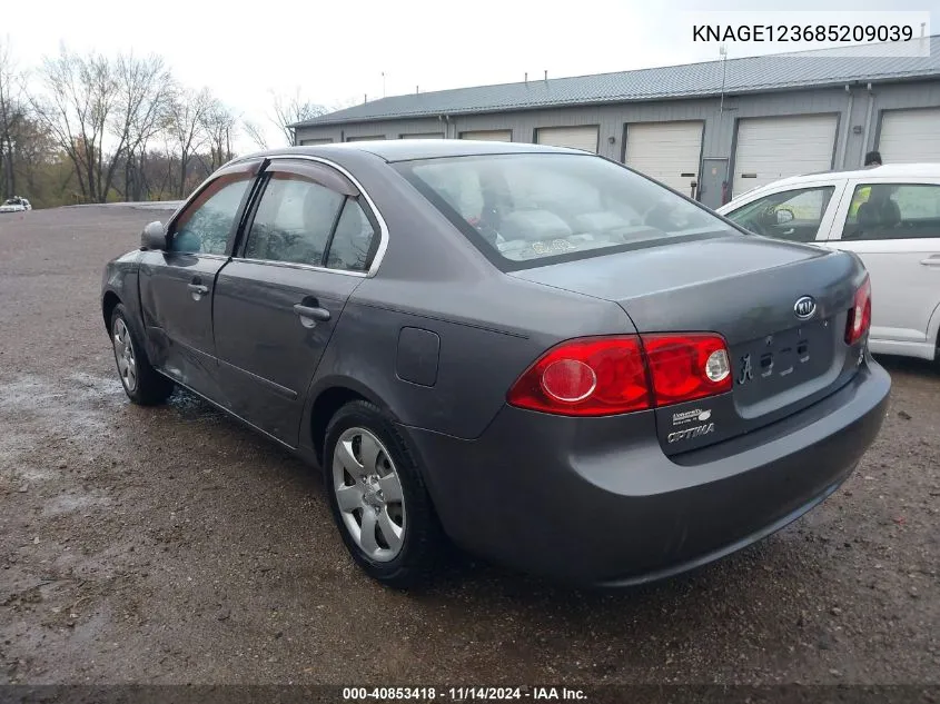 2008 Kia Optima Lx VIN: KNAGE123685209039 Lot: 40853418