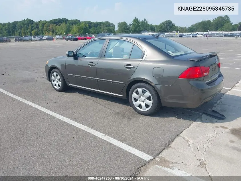 2009 Kia Optima Lx VIN: KNAGE228095345735 Lot: 40247258