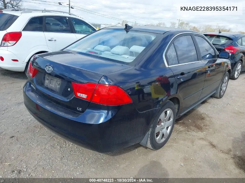 2009 Kia Optima Lx VIN: KNAGE228395354171 Lot: 40748223