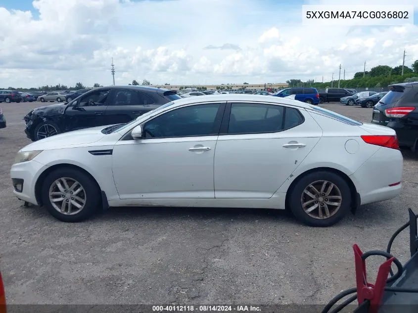 5XXGM4A74CG036802 2012 Kia Optima Lx