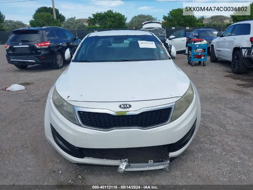 5XXGM4A74CG036802 2012 Kia Optima Lx