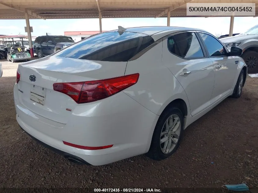 2012 Kia Optima Lx VIN: 5XXGM4A74CG045452 Lot: 40172435