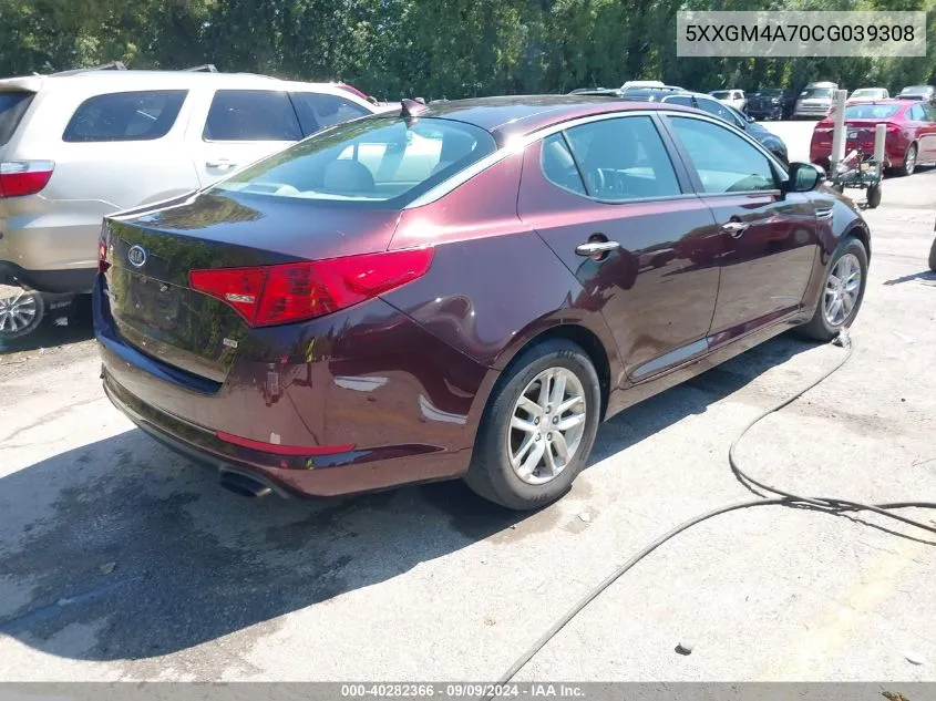 2012 Kia Optima Lx VIN: 5XXGM4A70CG039308 Lot: 40282366