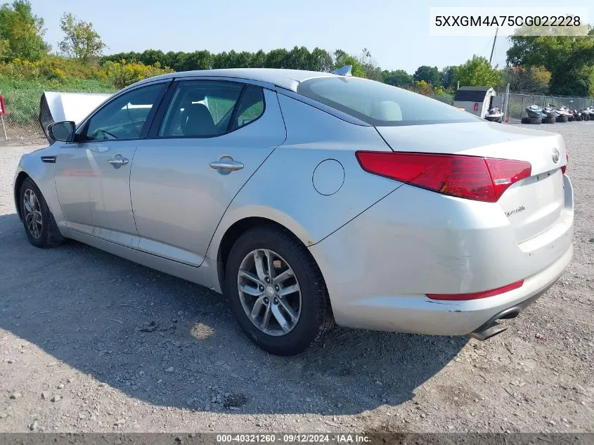 2012 Kia Optima Lx VIN: 5XXGM4A75CG022228 Lot: 40321260