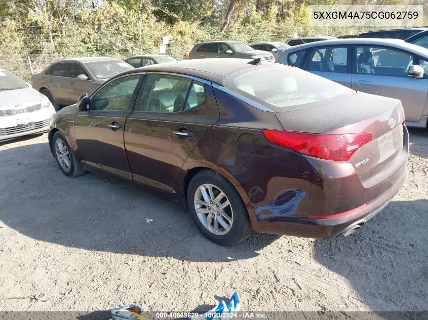 2012 Kia Optima Lx VIN: 5XXGM4A75CG062759 Lot: 40669629