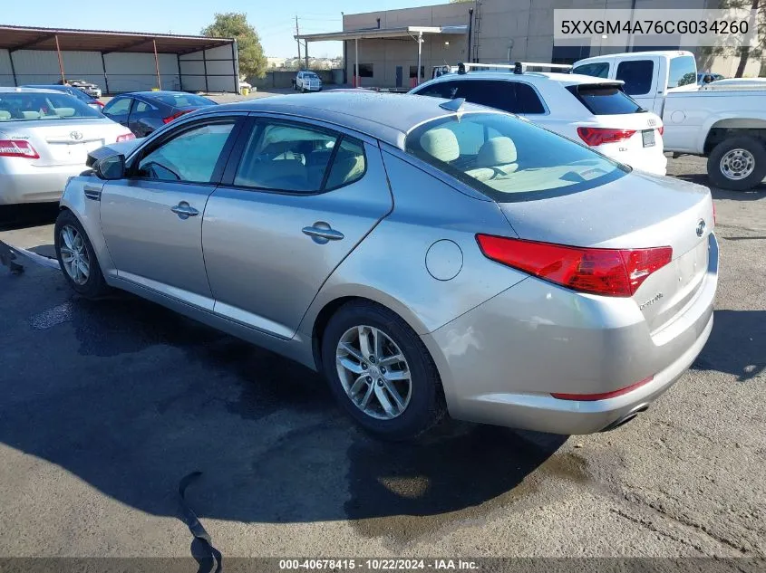 2012 Kia Optima Lx VIN: 5XXGM4A76CG034260 Lot: 40678415