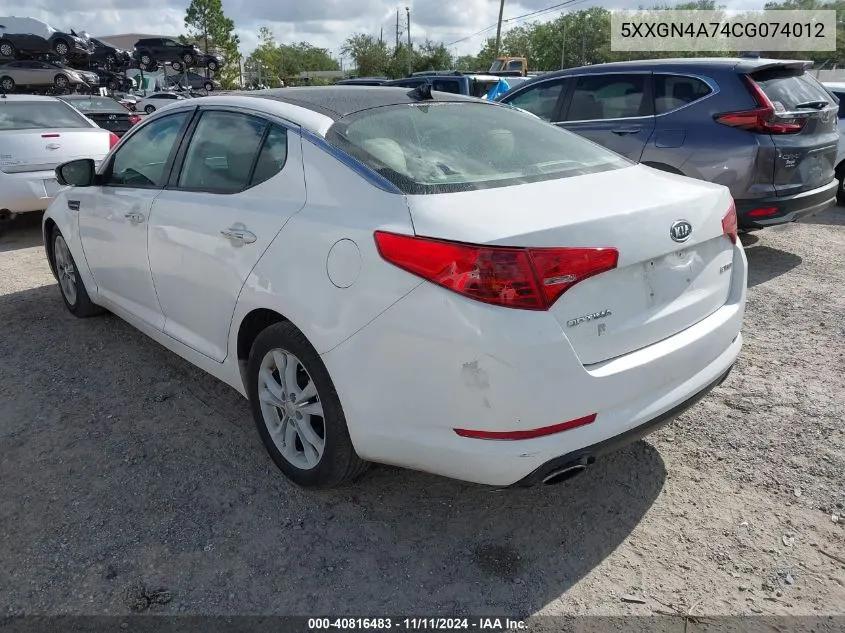 2012 Kia Optima Ex VIN: 5XXGN4A74CG074012 Lot: 40816483