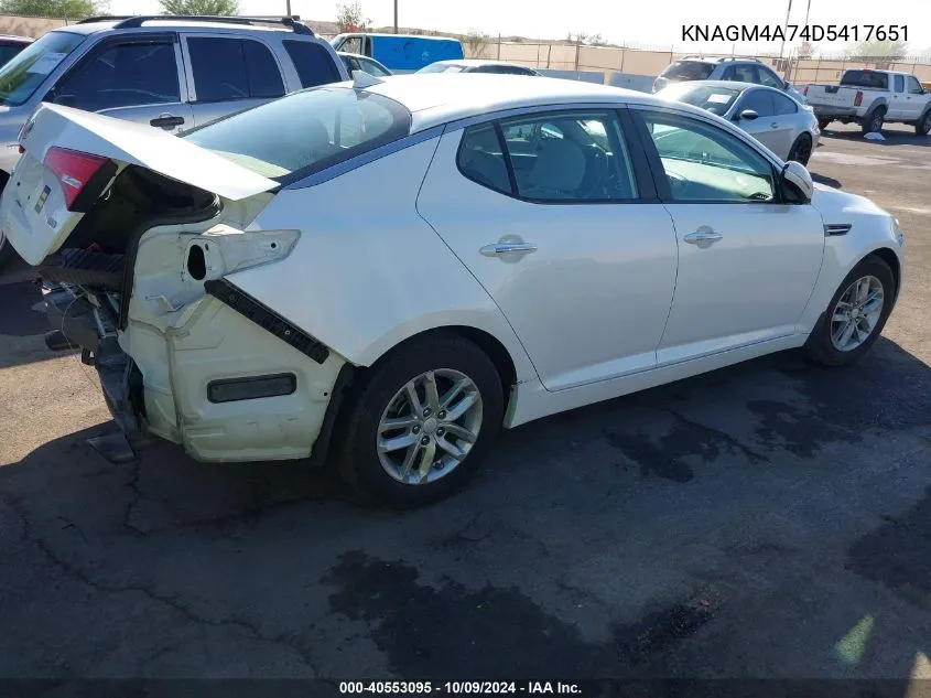 2013 Kia Optima Lx VIN: KNAGM4A74D5417651 Lot: 40553095