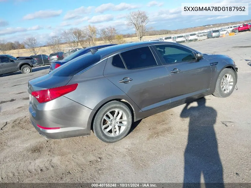 2013 Kia Optima Lx VIN: 5XXGM4A78DG187952 Lot: 40755248