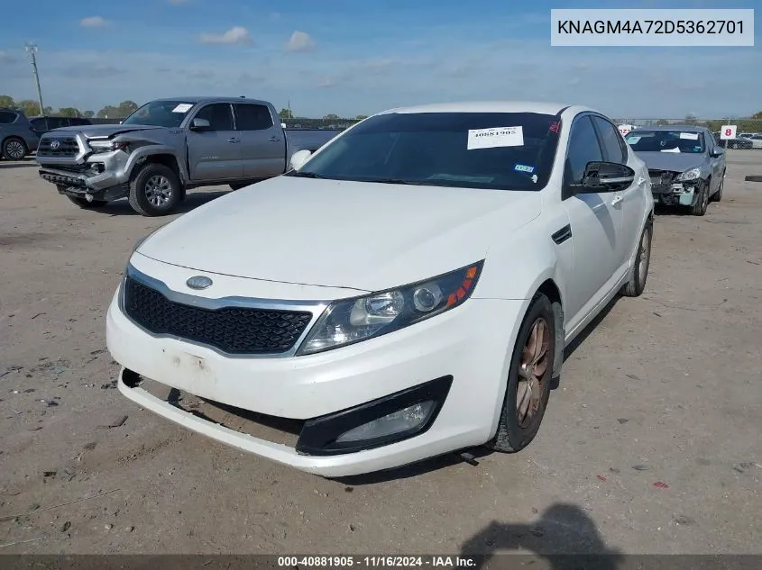 2013 Kia Optima Lx VIN: KNAGM4A72D5362701 Lot: 40881905