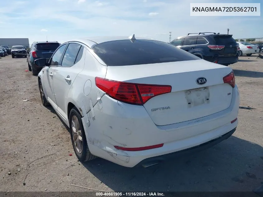 2013 Kia Optima Lx VIN: KNAGM4A72D5362701 Lot: 40881905