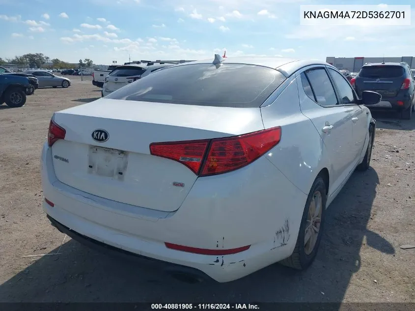 2013 Kia Optima Lx VIN: KNAGM4A72D5362701 Lot: 40881905