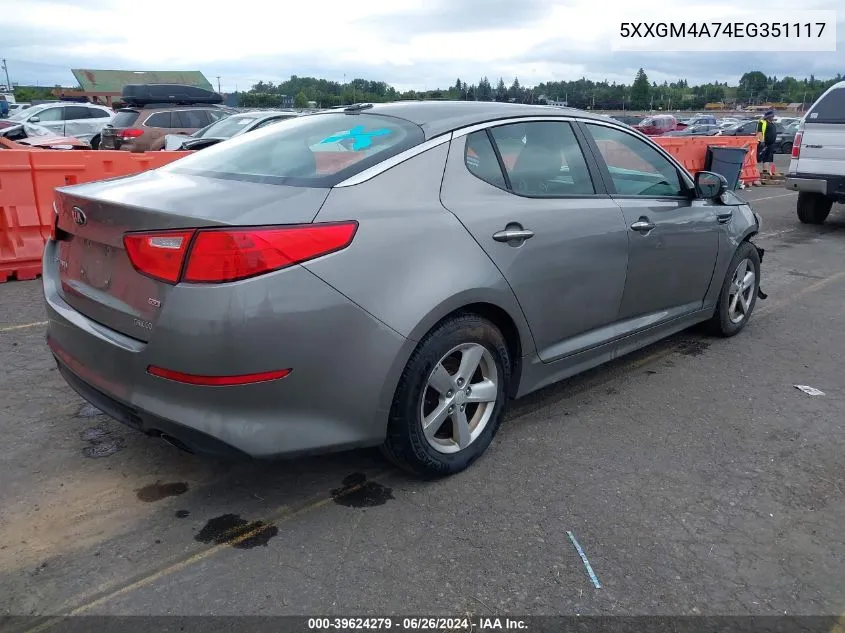 2014 Kia Optima Lx VIN: 5XXGM4A74EG351117 Lot: 39624279