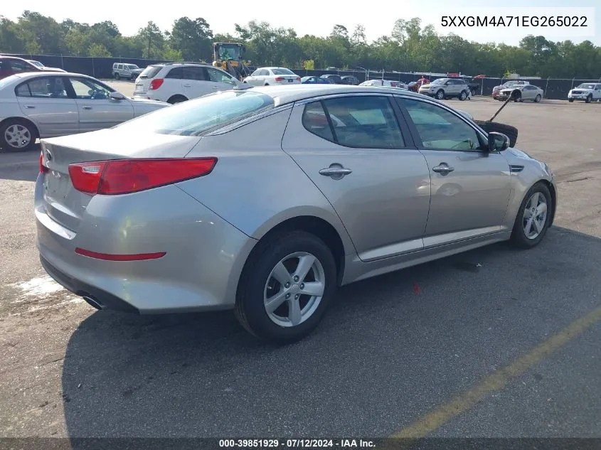 2014 Kia Optima Lx VIN: 5XXGM4A71EG265022 Lot: 39851929