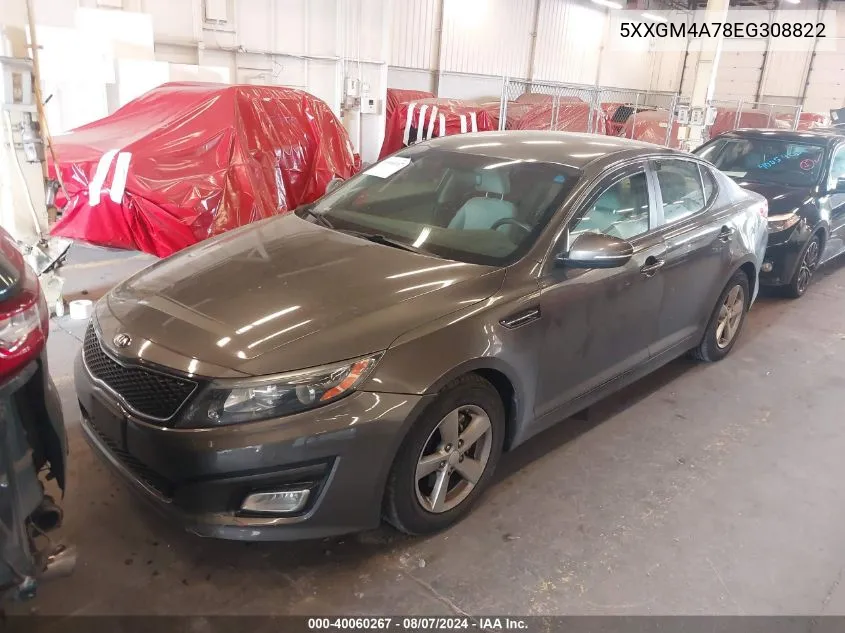 2014 Kia Optima Lx VIN: 5XXGM4A78EG308822 Lot: 40060267