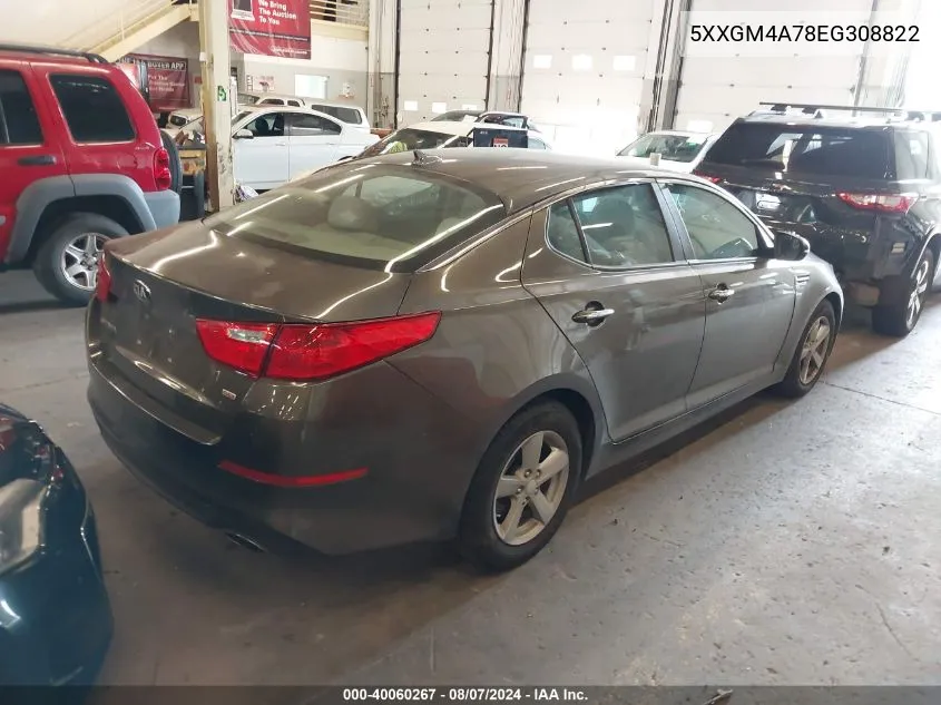 2014 Kia Optima Lx VIN: 5XXGM4A78EG308822 Lot: 40060267