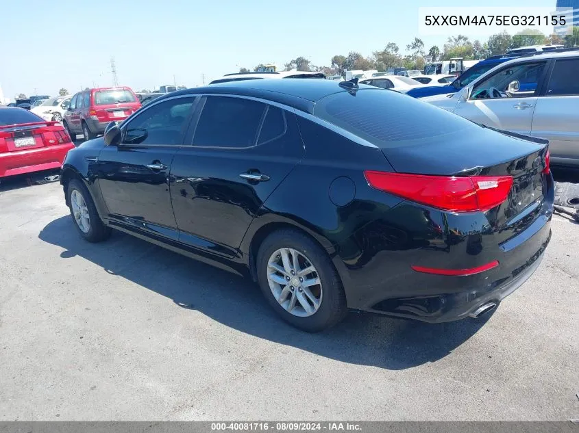 2014 Kia Optima Lx VIN: 5XXGM4A75EG321155 Lot: 40081716