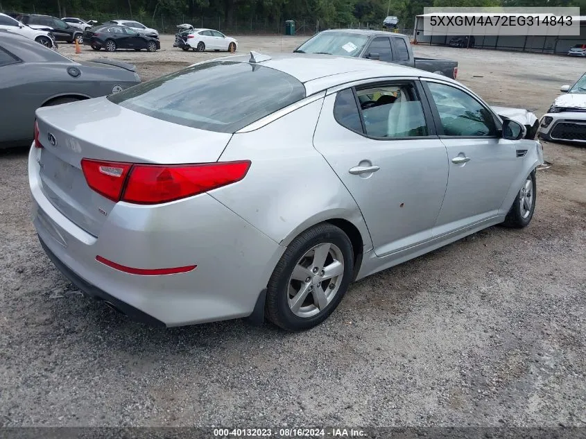 2014 Kia Optima Lx VIN: 5XXGM4A72EG314843 Lot: 40132023