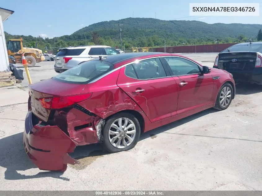 2014 Kia Optima Ex VIN: 5XXGN4A78EG346726 Lot: 40182936