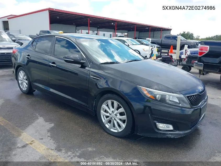 2014 Kia Optima Ex VIN: 5XXGN4A72EG274986 Lot: 40191892