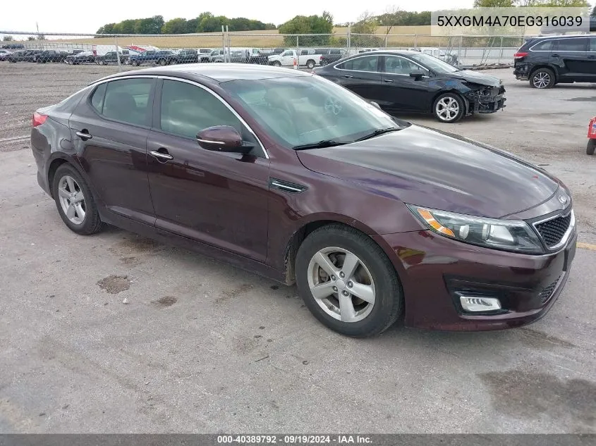 2014 Kia Optima Lx VIN: 5XXGM4A70EG316039 Lot: 40389792