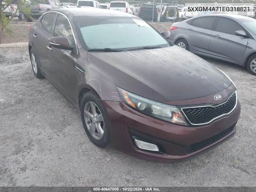 2014 Kia Optima Lx VIN: 5XXGM4A71EG318821 Lot: 40647005