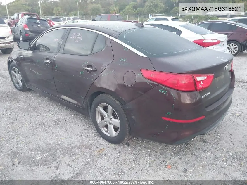 2014 Kia Optima Lx VIN: 5XXGM4A71EG318821 Lot: 40647005